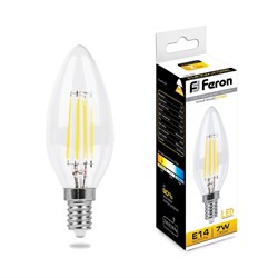 Свеча Лампа светодиодная LED 7вт Е14 теплый   FILAMENT (LB-66) 740lm 25726-1 - фото 66375