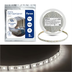 Лента светодиодная, 60SMD(5050)/m 14.4W/m 12V 5m 4000К, LS606 41447 - фото 70862