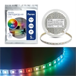 Лента светодиодная, 60SMD(5050)/m 14,4W/m 12V 5m RGB , LS606 41449 - фото 71062
