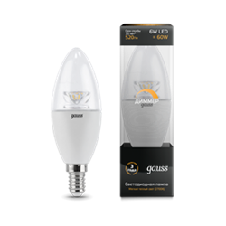 Лампа Gauss LED Candle-dim Crystal Clear E14 6W 2700К диммируемая 1/10/50 103201106-D - фото 7389