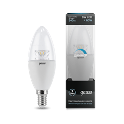 Лампа Gauss LED Candle-dim Crystal Clear E14 6W 4100К диммируемая 1/10/50 103201206-D - фото 7390