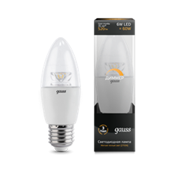 Лампа Gauss LED Candle-dim Crystal Clear E27 6W 2700К диммируемая 1/10/50 103202106-D - фото 7391