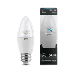 Лампа Gauss LED Candle-dim Crystal Clear E27 6W 4100К диммируемая 1/10/50 103202206-D - фото 7392