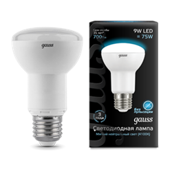 Лампа Gauss LED Reflector R63 E27 9W 4100K 1/10/40 LD106002209 - фото 7399