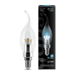 Лампа Gauss LED Candle Tailed Crystal clear  3W E14 4100K 1/10/100 HA104201203 - фото 7443