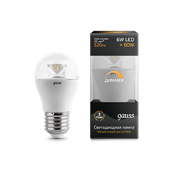 Лампа Gauss LED Globe-dim Crystal Clear E27 6W 2700K диммируемая 1/10/50 105202106-D - фото 7473