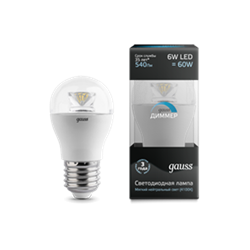 Лампа Gauss LED Globe-dim Crystal Clear E27 6W 4100K диммируемая 1/10/50 105202206-D - фото 7474