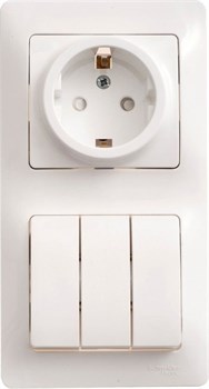 GLOSSA БЛОК: РОЗЕТКА с заземлением со шторками + 3кл.ВЫКЛЮЧАТЕЛЬБЕЛЫЙ Schneider Electric (GSL000178) GSL000178 - фото 75376