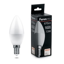 Свеча Лампа светодиодная FERON LB-1307, C37 ( ), 7.5W 230V E14 6400К (дневной), рассеиватель матовый б 38055 - фото 75902