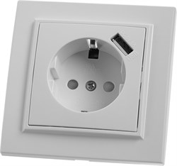 Розетка  STEKKER PST16-9011-01 (расстояние между монтажн. отвер-ми: 66*66мм) на 1+USB гнездо, с зазе 39051 - фото 76255