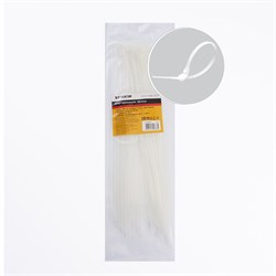 Хомут нейлоновый 3,6x300 мм, d пучка max 80 мм, нагрузка 18 кг, белый, NYCT36-300 (100шт в упак) 32781 - фото 77160