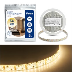 Лента светодиодная 12V FERON LS615, 240*SMD2835, 19,2W/m, IP65, 3000К (теплый белый), кратность резк 27734 - фото 77634