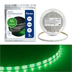 Лента светодиодная 12V FERON LS603, 60*SMD2835, 4,8W/m, IP20, (зеленый), кратность резки 50мм, 5000 27671 - фото 77792