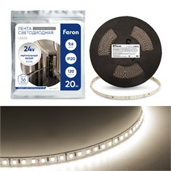Лента светодиодная 24V FERON LS520, 120*SMD2835, 9,6W/m, 1056Lm/m, IP20, 4000К кратность резки 100мм 41277 - фото 77903