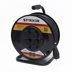 Удлинители STEKKER PRF01-41-50, серия Professional, цвет черный, длина 50 м, количество розеток 4, л 39222 - фото 78566