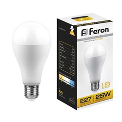 Лампа светодиодная FERON LB-100, A65 (шар), 25W 230V E27 2700К (белый теплый), рассеиватель матовый 25790 - фото 78807