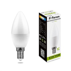 Свеча Лампа светодиодная FERON LB-770, C37 ( ), 11W 230V E14 4000К (белый), рассеиватель матовый белый 25942 - фото 79107