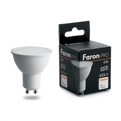 Лампа светодиодная FERON LB-1606, MR16 (рефлекторная), 6W 230V GU10 4000К (белый), рассеиватель мато 38087 - фото 79123