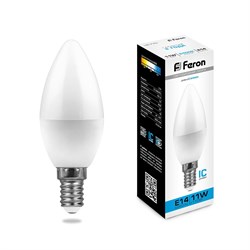 Свеча Лампа светодиодная FERON LB-770, C37 ( ), 11W 230V E14 6400К (дневной), рассеиватель матовый бел 25943 - фото 79140