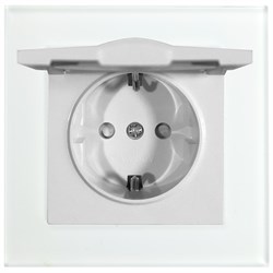 Розетка 1-местная с/з с крышкой 250В, 16А с защитной шторкой, серия Катрин, белая GLS16-7012-01 39245 - фото 80676