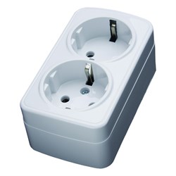 Розетка накладная двухместная с заземляющим контактом,  пластик АВS, 250В, 16А, IP20, белая, серия B 39034 - фото 81081