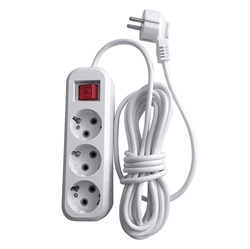 Удлинитель трехместный с/з с выключателем, 3x0,75, 5м, серия Home, HM03-31-05 (У10А-002), белый 39199 - фото 83891