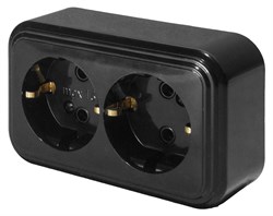 Розетка 2-местная с заземляющим контактом, 250В, 16А, IP20, PST16-31-20 (RA 16-238-Ч), черный 39696 - фото 84279