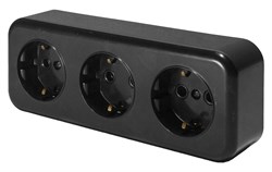 Розетка 3-местная с заземляющим контактом, 250В, 16А, IP20, PST16-51-20 (RA 16-343-Ч), черный 39698 - фото 84646