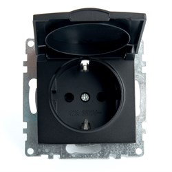 Розетка 1-местная с крышкой с защ. штор (механизм) с/з, 250В, 16А, серия Катрин, GLS16-7112-05, черн 39608 - фото 85233