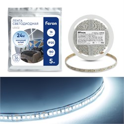Лента светодиодная 180SMD(2835)/м 16Вт/м 24V 5000*10*1.22мм 6000К, LS502 41529 - фото 86346