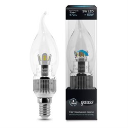 Лампа Gauss LED Candle Tailed Crystal clear dim 5W E14 4100K диммируемая HA104201205-D - фото 8645