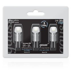 Лампа Gauss LED G4 1W AC/DC 12V 4200K 3/60/600 EB2071072007 - фото 8692