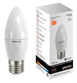 Лампа Gauss LED Elementary Candle 6W E27 2700K 1/10/50 LD33216 - фото 8722