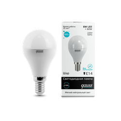 Лампа Gauss LED Elementary Globe 6W E14 4100K 1/10/50 LD53126 - фото 8748
