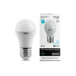 Лампа Gauss LED Elementary Globe 6W E27 4100K 1/10/50 LD53226 - фото 8749