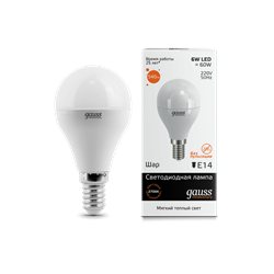 Лампа Gauss LED Elementary Globe 6W E14 2700K 1/10/50 LD53116 - фото 8750