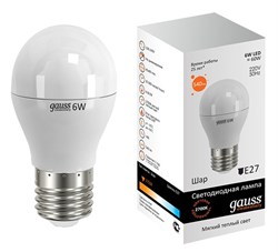Лампа Gauss LED Elementary Globe 6W E27 2700K 1/10/50 LD53216 - фото 8751