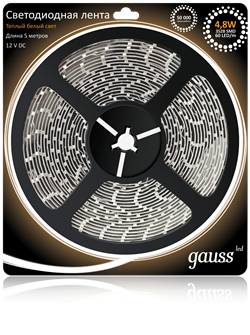 Лента LED 3528/60-SMD 4.8W  12V DC теплый белый (блистер 5м) EB312000105 - фото 8852