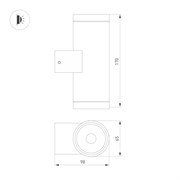 Светильник LGD-RAY-WALL-TWIN-R65-2x9W Day4000 (GR, 23 deg, 230V) (Arlight, IP65 Металл, 3 года) 044850