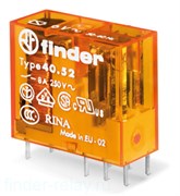 Реле миниатюрное PCB выводы с шагом 5мм 2 группы контактов 8A катушка АС (405282300000)Finder 40.52.8.230.0000