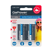 Батарейка GoPower LR14 C BL2 Alkaline 1.5V (2/12/192)(блистер 2шт) 00-00017861
