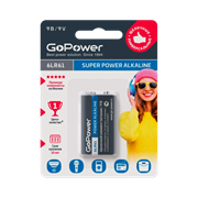 Батарейка GoPower Крона 6LR61 BL1 Alkaline 9V (1/10/240)(блистер 1шт) 00-00017863