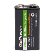 Аккумулятор бытовой GoPower Крона 6F22 BL1 NI-MH 9V 250mAh (1/25/100)(блистер 1шт) 00-00017020