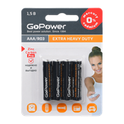 Батарейка GoPower R03 AAA BL4 Heavy Duty 1.5V (4/48/576) (блистер 4шт) 00-00015595