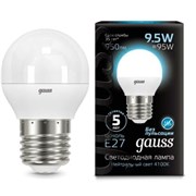 Лампа Gauss Шар 9.5W 950lm 4100K E27 LED 1/10/100 105102210