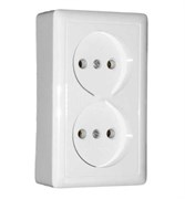 ПРИМА Розетка двойная наружная белая без заземления и шторок монтажная плата 16А 250В RA16-213M-B