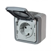 Розетка 1-м ОП Plexo 16А IP55 2P+E с крышкой немецк. стандарт винт. клеммы сер. 069733