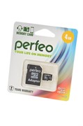 PERFEO microSD 4GB High-Capacity (Class 10) с адаптером BL1(блистер 1шт) 14464