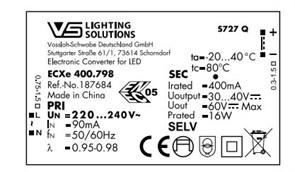 ECXe 400.798 400mA / max. 16W 30-40V, 220-240V - драйвер для светодиодов 187684