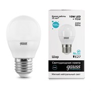 Лампа Gauss Elementary Шар 10W 730lm 4100K Е27 LED 1/10/100 53220